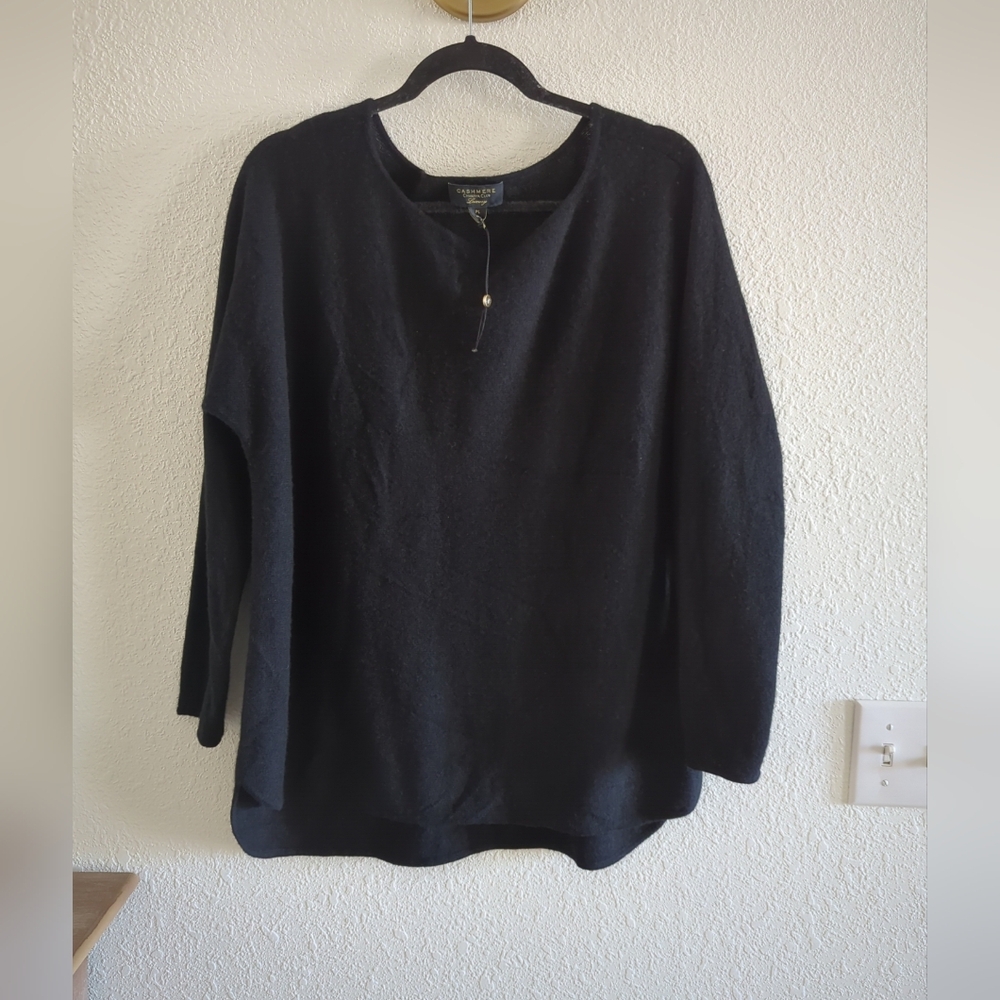 Charter Club Black 100% Cashmere Long Sleeve Oversized Sweater Top PL Nwot